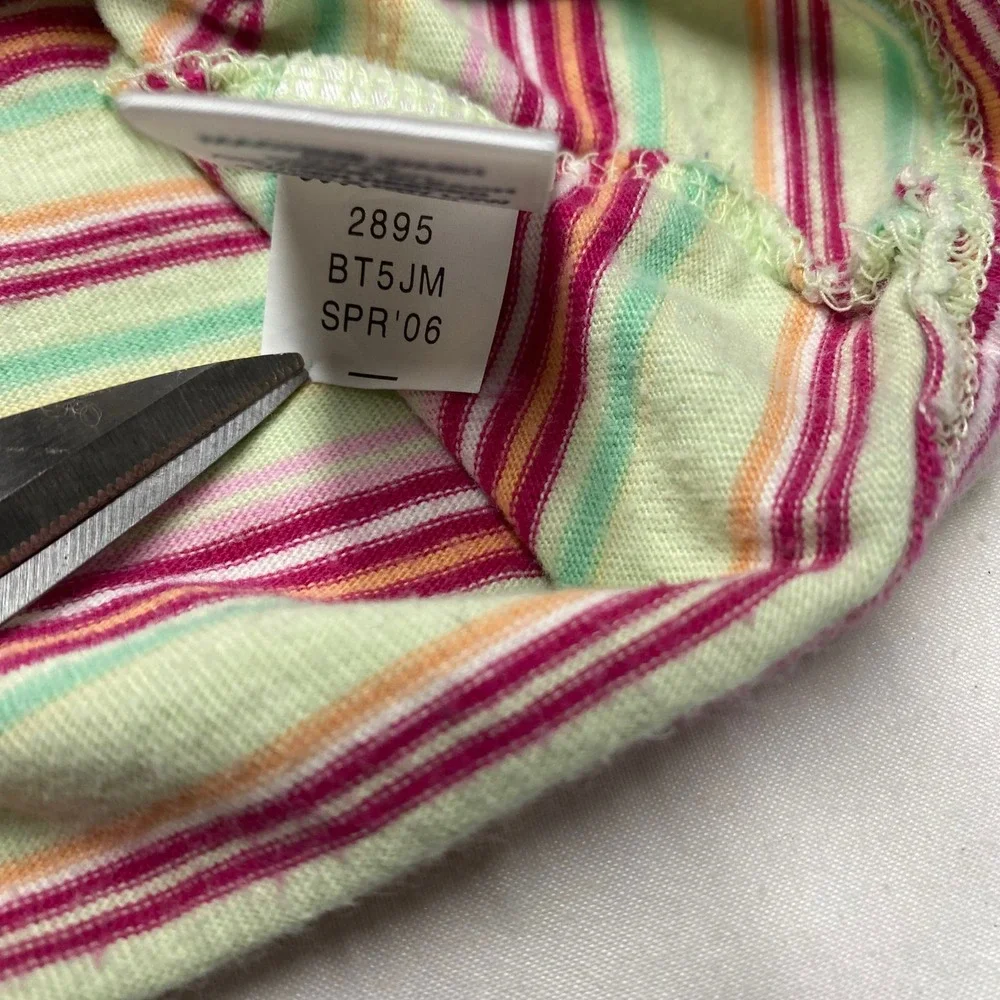 Old Navy Girls 3T Vintage 2006 Striped Polo Shirt Short Sleeve Cotton Lime Pink